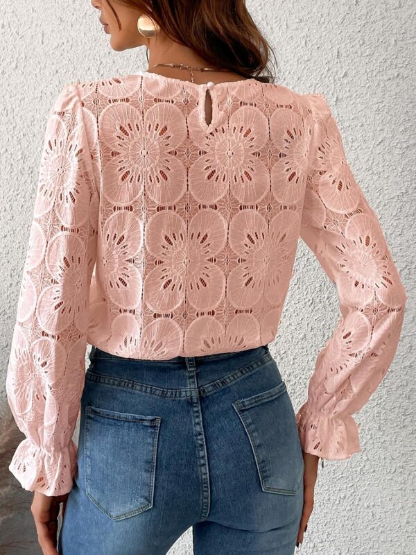 CUPSHE Women Eyelet Long Sleeve Tops Shirts Dressy Hollow Out Crochet Lace Embroidered Blouses 2025 Fashion