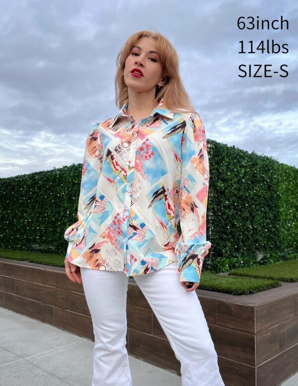 Zeagoo Womens Shirts Button Down Printed Lantern Long Sleeve Blouse Fashion Casual Tops 2025