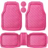 CAR PASS Heavy Duty Rubber Pink Car Floor Mats, Deep Dish All-Weather Full Set Durable Anti-Slip 3D Rhombus Waterproof Trim to Fit Liner Universal Fit Automotive,Sedan,SUV,Truck, 3 Pcs Hot Pink