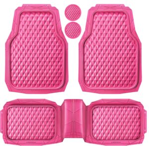 CAR PASS Heavy Duty Rubber Pink Car Floor Mats, Deep Dish All-Weather Full Set Durable Anti-Slip 3D Rhombus Waterproof Trim to Fit Liner Universal Fit Automotive,Sedan,SUV,Truck, 3 Pcs Hot Pink