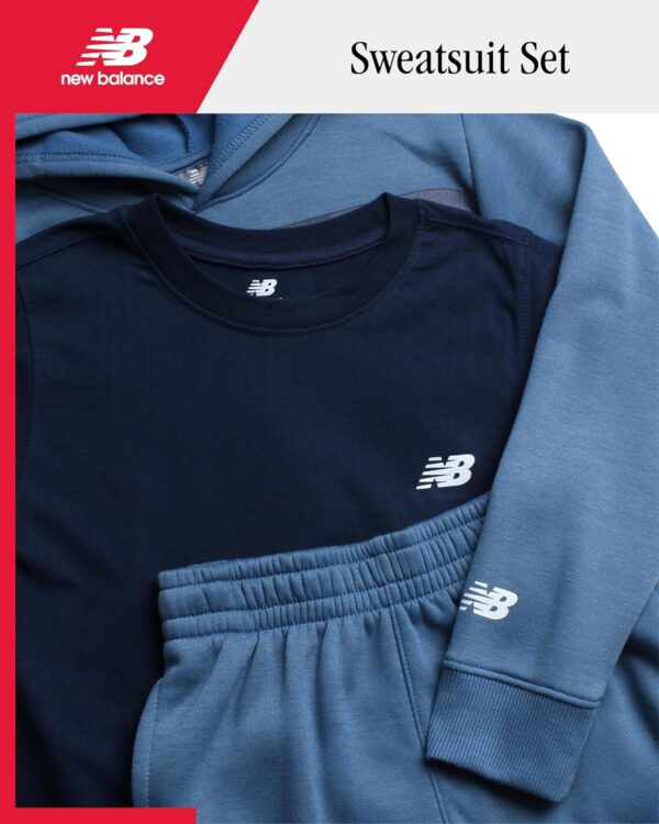 New Balance Boys' Sweatsuit Set - 3 Piece Short Sleeve T-Shirt, Fleece Hoodie Sweatshirt, and Sweatpants (8-12)