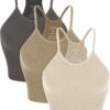 ODODOS Women's Crop 3-Pack Seamless Rib-Knit Camisole Crop Tank Tops