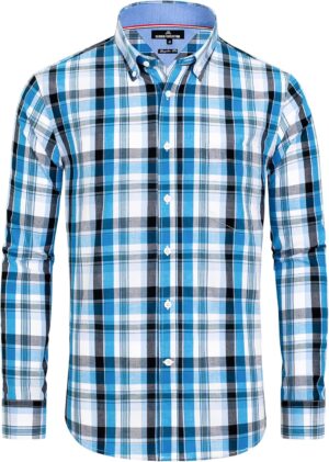 Alimens & Gentle Men's Plaid Button Down Shirts Cotton Long Sleeve Dress Shirts Regular Fit Gingham Shirts