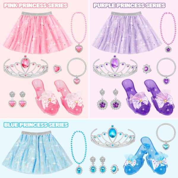 Princess Dress Up Toys & Jewelry Boutique, Costumes Set incl Color Skirts, Shoes, Crowns, Accessories, Girls Role Play Gift for 3 4 5 6 Year old Girl Toddler ​B-day Party Favors