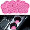 GaRhomxy Car Cup Coaster, 4pcs Universal Non-Slip Cup Holder Coaster, PVC Flower Shaped Car Cup Holder Coaster, Crystal Car Accessories Interior (Pink)