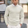 COOFANDY Men's Crewneck Knit Sweater Slim Fit Lightweight Casual Twist Patterned Cable Knitted Pullover