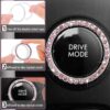 15 Pcs Pink Bling Car Accessories Set Valentine's Day Gift Leather Steering Wheel Cover Seatbelt Cover Car Ring Sticker Center Console Pad USB Port Flower Air Vent Clip