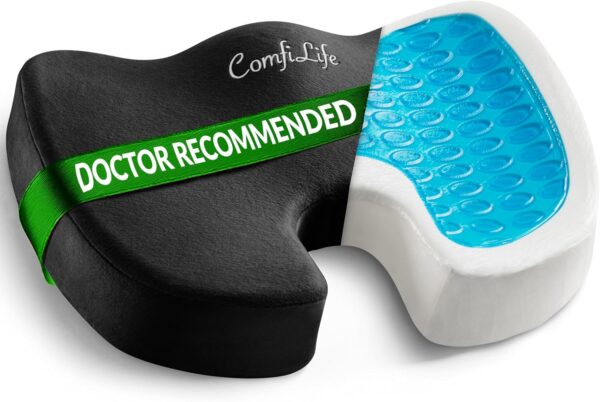 ComfiLife Gel Enhanced Seat Cushion – Office Chair Cushion – Non-Slip Gel & Memory Foam Coccyx Cushion for Tailbone Pain - Desk Chair Car Seat Cushion Driving - Sciatica & Back Pain Relief (Black)