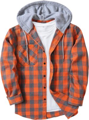 SCODI Mens Flannel Hoodie Shirt Casual Button Down Plaid Jacket Shirts Stylish Long Sleeve Shirts with Pocket