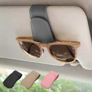 Magnetic Leather Sunglass Holder, Eyeglass Hanger Clip for Car Sun Visor, Suitable for Different Size Eyeglasses(Gray, 1 Pack)