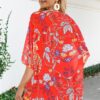 Women's Floral Print Puff Sleeve Kimono Cardigan Loose Cover Up Casual Blouse Tops