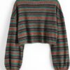 ZAFUL Women's Tribal Ethnic Graphic Cropped Knitwear Bohemian Long Sleeve Pullover Sweater Boho Drop Shoulder Knitted Top