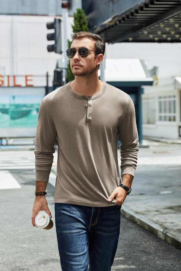 COOFANDY Men's Henley T-Shirt Long Sleeve Casual Lightweight Pullover Shirts Soft Stretch Basic Tees Fall Tops