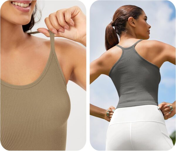 ODODOS Women's Crop 3-Pack Seamless Rib-Knit Camisole Crop Tank Tops