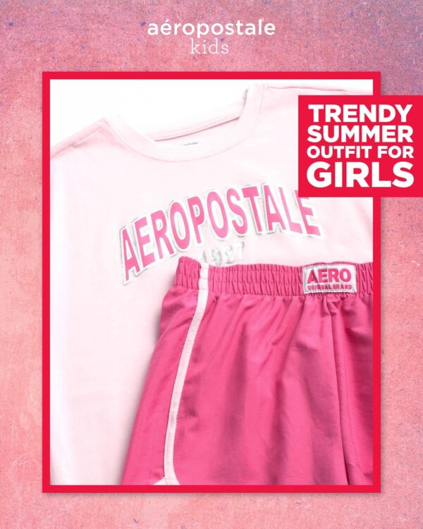 AEROPOSTALE Girls' Shorts Set - 2 Piece Jersey Graphic Tee and Poly Woven Dolphin Shorts - Summer Outfit for Girls (4-12)