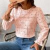 CUPSHE Women Eyelet Long Sleeve Tops Shirts Dressy Hollow Out Crochet Lace Embroidered Blouses 2025 Fashion