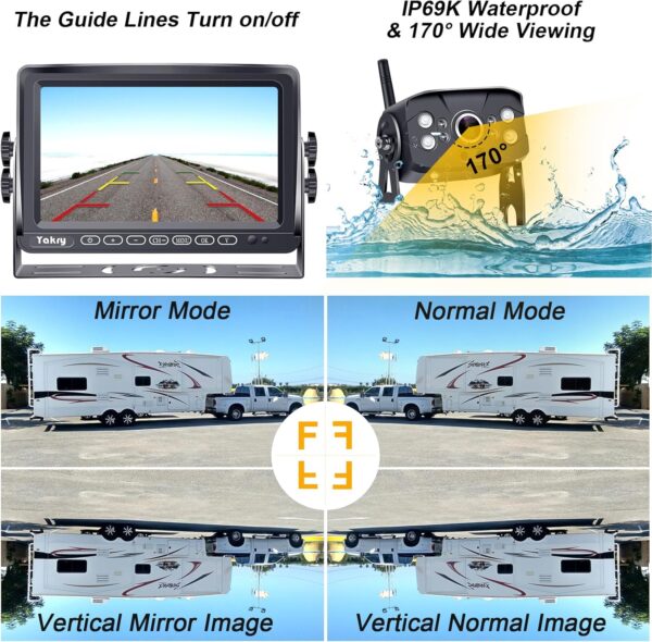 RV Backup Camera Wireless Plug and Play: Pre-Wired for Furrion System Recording Wide View Rear View Camera Clear Night Vision HD 1080P 7'' Touch Key Monitor for Trailer Camper Motorhome Yakry Y27-N