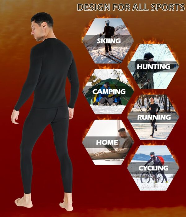 TELALEO 2 Set Mens Thermal Underwear Fleece Lined Long Johns 4 Pcs Base Layer Shirts Pant for Cold Winter Weather