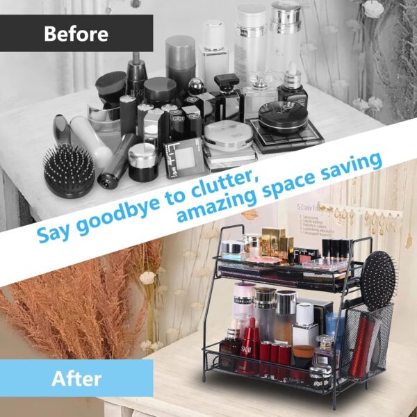 LEMIKKLE Countertop Organizer for Bathroom Counter, The Organizer for Bedroom, Spice Rack Organizer for Kitchen Counter Shelf with Small Basket(2-pack)