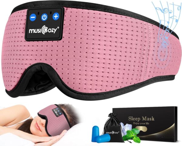 MUSICOZY Sleep Headphones Bluetooth Sleep Eye Mask for Sleeping, Headband Wireless Headphones Sleeping Masks Headphones, Sleep Earbuds for Side Sleepers Men Women with Speakers Cool Tech Gadgets