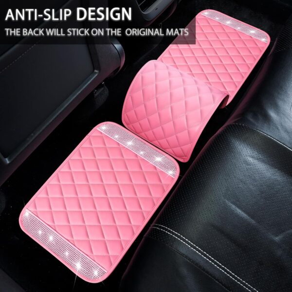 NBTEPEM Pink Bling Leather Car Floor Mats Full Set, Sparkly Diamond Car Mats Universal Fit Most Automotive, Glitter Rhinestone Carpet Waterproof Anti-Slip, 5 pcs Set (Pink Leather Diamond)