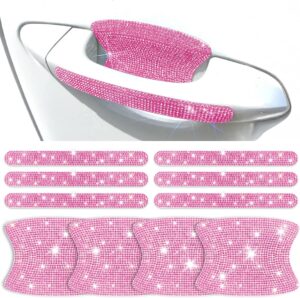 10 PCS Bling Car Door Handle Protector, Shiny Crystal Rhinestone Anti-Scratch Glitter Universal Cars Door Handle Protective Cover, Pink Car Accessories for Women (Pink)