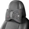 surpassme 2PCS Rhinestone Car Headrest Neck Pillow for Driving with Bling Bling Crystal Bow Pillow Car Accessories for Women (Silver/White)