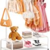 Kids Clothing Rack - Kids Dress Up Clothes Storage Racks - Baby Toddler Closet - Freestanding Coat Rack with 2 Fabric Shelves - Small Kids Costume Wardrobe - Garment Rack for Hanging Clothes Organizer