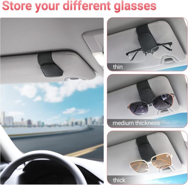 Sunglass Holder for Car Visor Sunglasses Clip Magnetic Leather Glasses Eyeglass Holder Truck Interior Car Accessories for Woman Man -Black