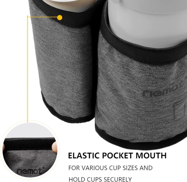 riemot Luggage Travel Cup Holder Free Hand Drink Carrier - Hold Two Coffee Mugs - Fits Roll on Suitcase Handles - Gifts for Flight Attendants Travelers Accessories Grey