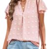 Womens Blouse V Neck Ruffle Short Sleeve Flowy Shirts Dressy Casual Cute Summer Tops Tunic Fashion Clothes