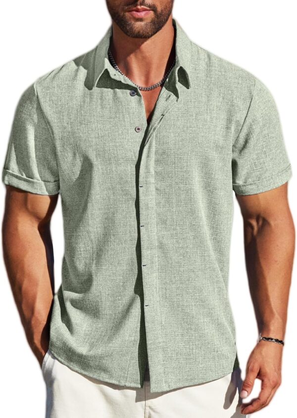 MAPICK Men's Linen Shirts Short Sleeve Button Down Casual Shirt Business Dress Clothing Beach Fashion Summer Tops