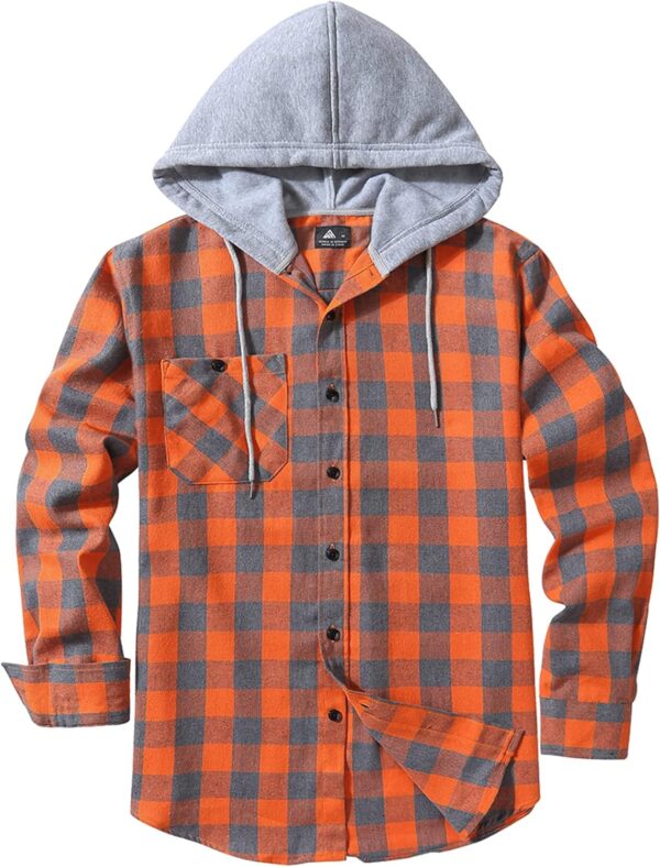 SCODI Mens Flannel Hoodie Shirt Casual Button Down Plaid Jacket Shirts Stylish Long Sleeve Shirts with Pocket