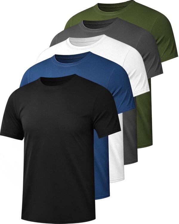 5 Pack Mesh Workout Shirts for Men Dry Fit Gym Shirts Quick Dry Athletic Short Sleeve T-Shirt Moisture Wicking