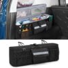 Car Trunk Organizer Compatible with Toyota FJ Cruiser 2007-2021, Rear Storage Bag with 3 Pieces of 1.5” Wide Hook&Loop Tapes, 2 Adjustable Hanging Loops, Multiple Pockets, Black