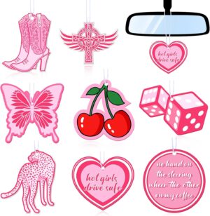 8 Pcs Scented Hanging Oil Car Freshener Preppy Air Car Freshener Ornaments Pink Car Air Freshener Slice Essential Pendant Scented Diffuser for Car Interior Accessories Home Valentine Gift(Cherry)