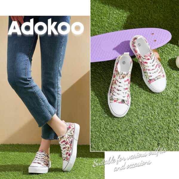 Adokoo Canvas Tennis Shoes for Women Low Top Casual White Black Sneakers for Women Lace Up Fashion Comfortable Walking Shoes