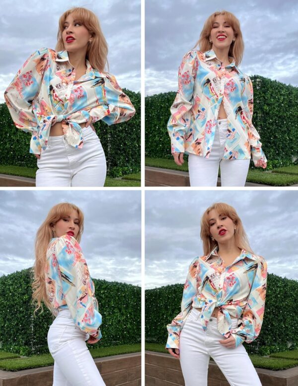 Zeagoo Womens Shirts Button Down Printed Lantern Long Sleeve Blouse Fashion Casual Tops 2025