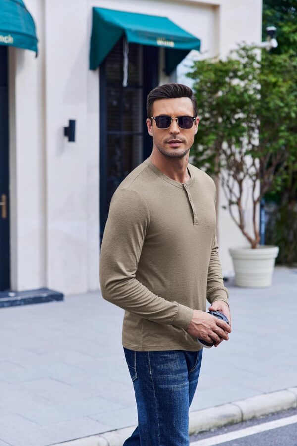 COOFANDY Men's Henley T-Shirt Long Sleeve Casual Lightweight Pullover Shirts Soft Stretch Basic Tees Fall Tops