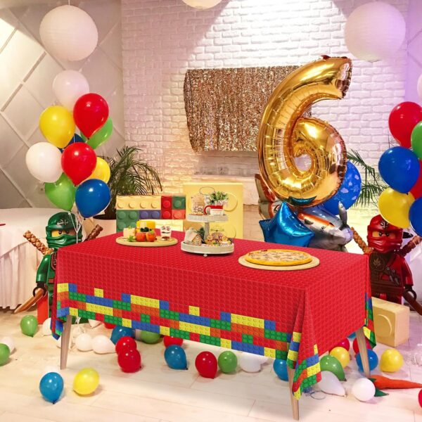 3PCS Building Block Plastic Tablecloths, Disposable Party Table Cloths， Colorful Building Block Birthday Supplies for Kids Birthday Baby Shower Party Decorations, 54inch x 108inch