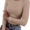 ANRABESS Women Long Sleeve Crewneck Rib Knit Slim Fit Shirts Basic Tee Tops 2025 Casual T-Shirt Going Out Workout Outfits