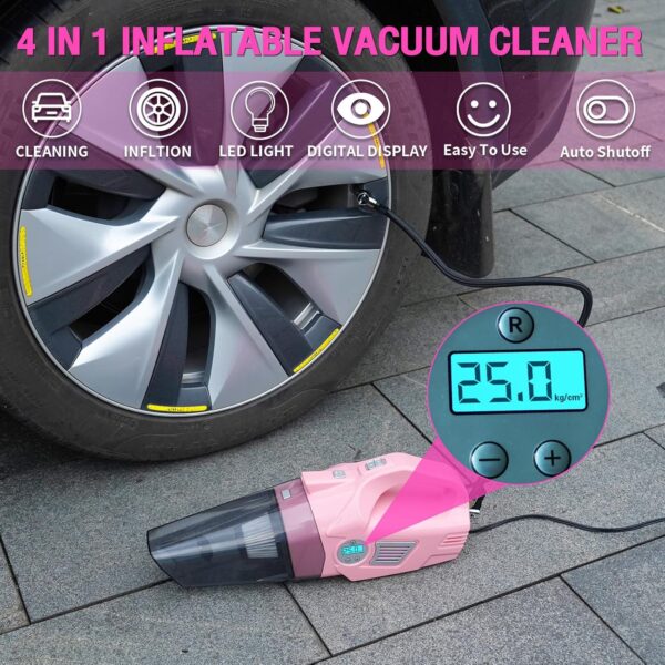 Roadside Emergency Car kit for Vehicles, with 4 in 1 Inflatable Car Vacuum Cleaner, Pink Jumper Cables, First Aid Kit, Tow Rope, Vehicle Road Trip Must Haves Pink Accessories for Women