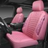 CAR PASS Bling Diamond Pink Leather Car Seat Covers for 2 Front Seats Protector, Waterproof Shining Glitter Sparkly Crystal Universal Armrest Fit Automotive Truck SUV Cute Women Girl, Pink Rhinestone