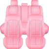 Pink Bling Car Seat Covers Full Set | Cute Girly Faux Leather Seat Covers for Women | Universal Fit for Most Cars