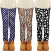 TODDOR 3 Pack Girls Printed Fleece Lined Leggings Thick Thermal Tights Warm Ankle Length Pants Winter Clothes for Kids