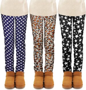 TODDOR 3 Pack Girls Printed Fleece Lined Leggings Thick Thermal Tights Warm Ankle Length Pants Winter Clothes for Kids