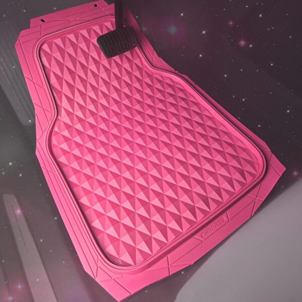 CAR PASS Heavy Duty Rubber Pink Car Floor Mats, Deep Dish All-Weather Full Set Durable Anti-Slip 3D Rhombus Waterproof Trim to Fit Liner Universal Fit Automotive,Sedan,SUV,Truck, 3 Pcs Hot Pink