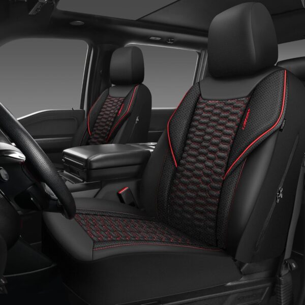 CAR PASS 3D Foam Mesh Leather Car Seat Covers Front Seats, Air Cool Mesh Front Seat Covers for Car, Universal Fit for SUV Truck Sedan Automotive, Armrest Airbag Compatible,Black and Red