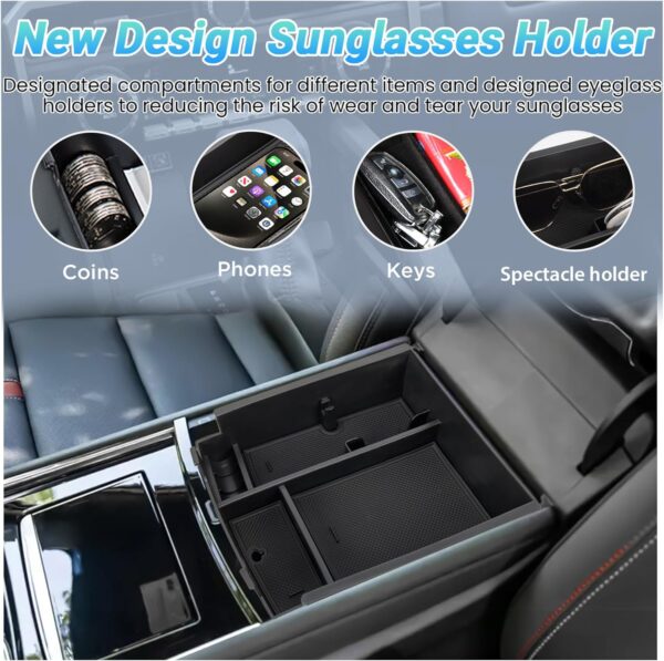 Center Console Organizer Compatible with 2024-2025 Chevy Traverse/GMC Acadia, 2025 Buick Enclave Accessories, Armrest Storage Box Glove Organizer Tray Insert with Coin and Sunglasses Holder