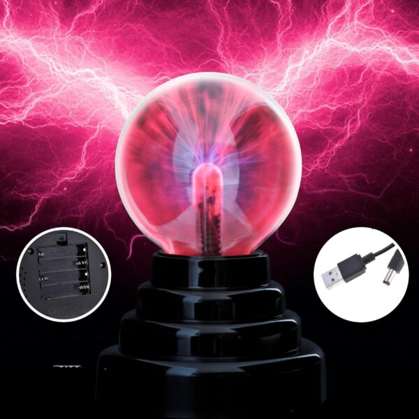 PowerTRC Plasma Ball, 3 inch Plasma Night Lamp, USB or Batter Powered Respond to Touch Plasma Globe, Party Props, Home Bedroom Decoration Christmas Novelty Gift for Kids